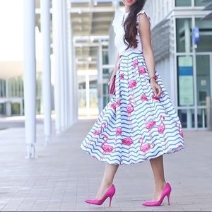 Retro Flamingo Aline Midi Skirt